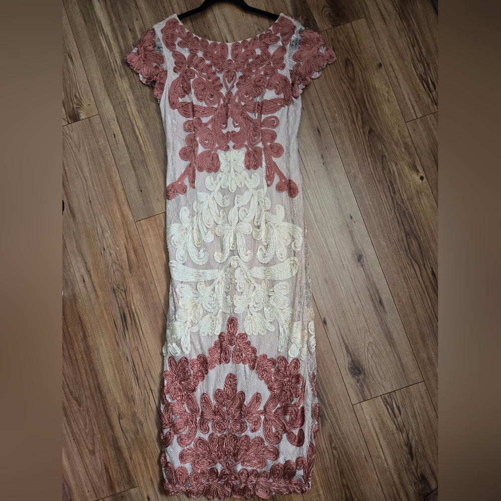 Js Collections Soutache Salmon Two-Tone Lace Midi… - image 4